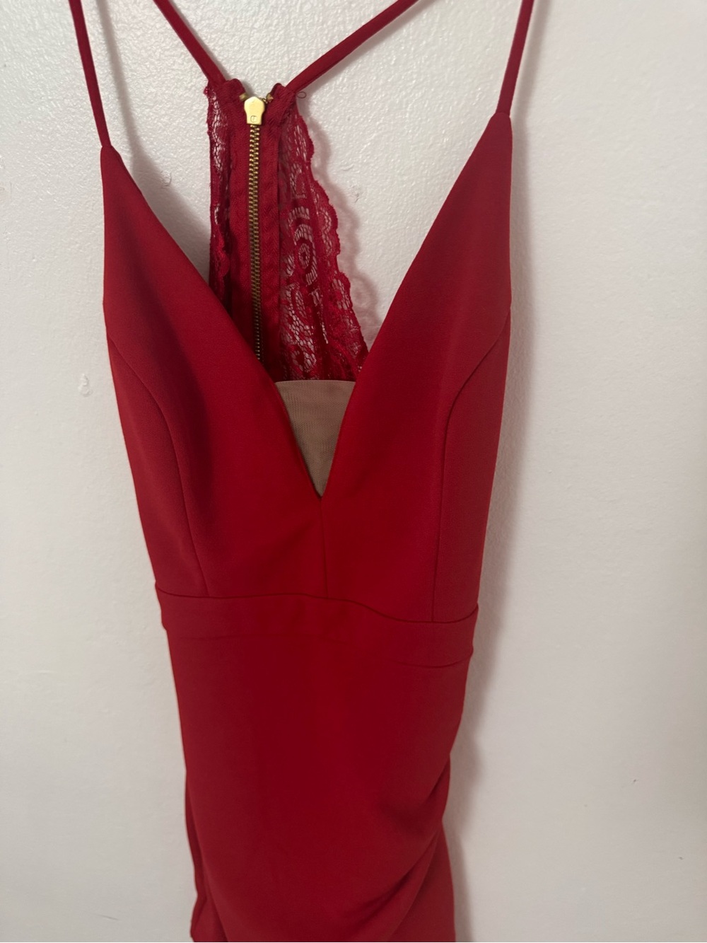 Emerald Sundae Red Strapless Lace-Back Dress